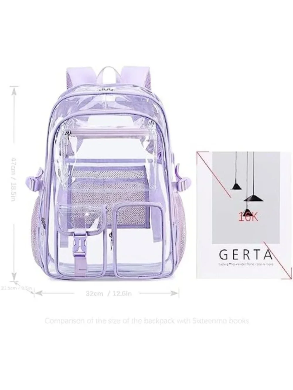 Large Clear Backpack for Girls & Women - Heavy Duty Transparent School Bookbag